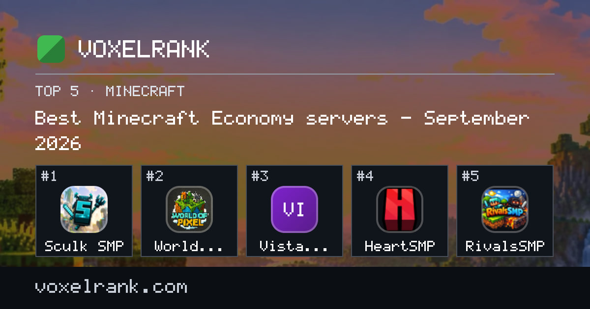 Best Minecraft Economy servers – September 2026 – 1. Sculk SMP, 2. World Of Pixel, 3. Vista Valley, 4. HeartSMP, 5. RivalsSMP