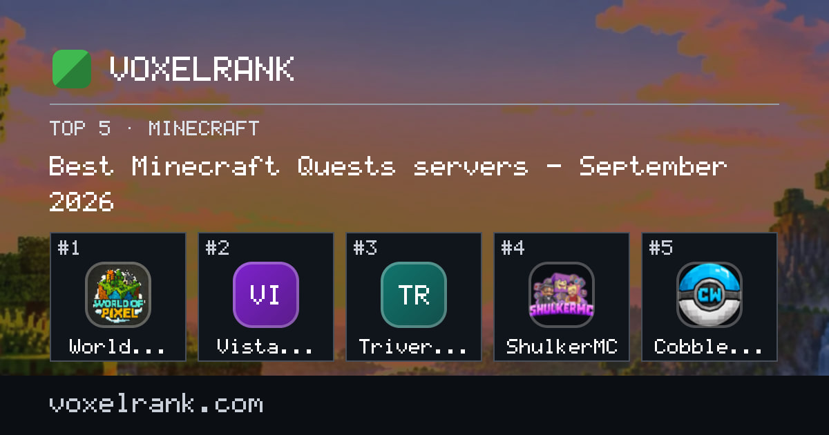 Best Minecraft Quests servers – September 2026 – 1. World Of Pixel, 2. Vista Valley, 3. TriverseMC, 4. ShulkerMC, 5. CobbleWorld