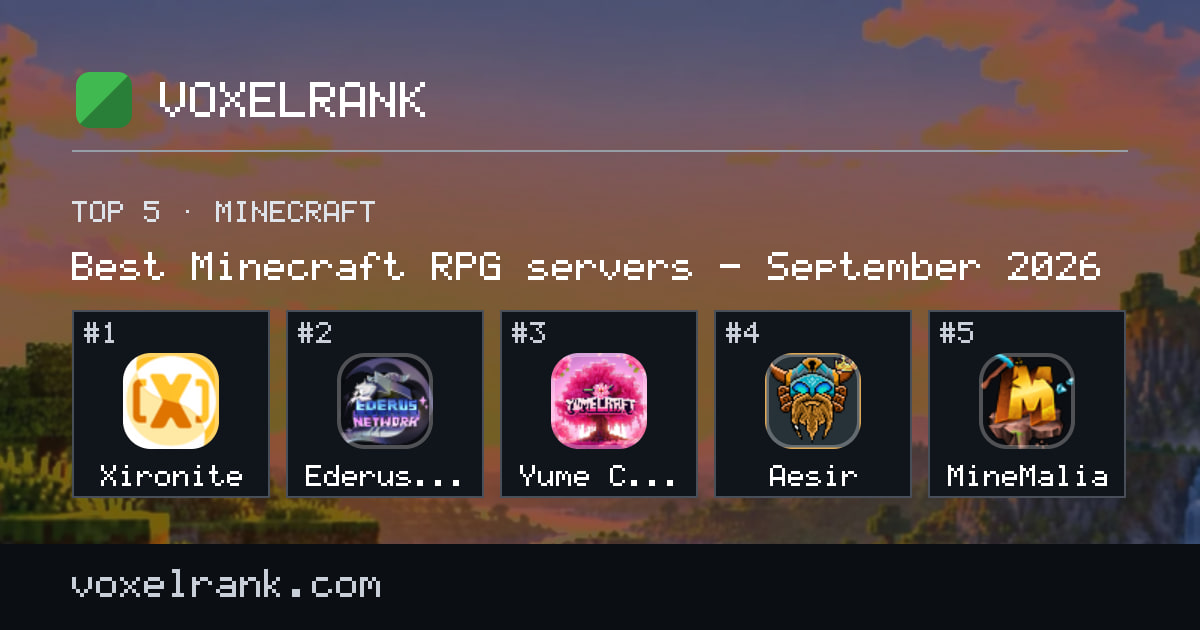 Best Minecraft RPG servers – September 2026 – 1. Xironite, 2. Ederus Network, 3. Yume Craft, 4. Aesir, 5. MineMalia