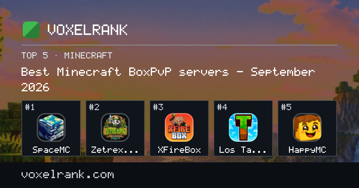 Best Minecraft BoxPvP servers – September 2026 – 1. SpaceMC, 2. ZetrexMC Network, 3. XFireBox, 4. Los Taroleros, 5. HappyMC