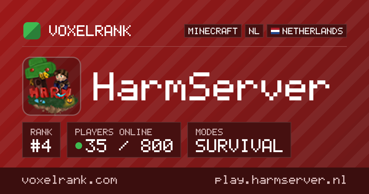HarmServer · Survival · Minecraft Server IP · VoxelRank